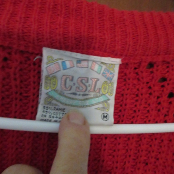 Red Knit V-Neck Cardigan Sweater by C.S.L. Medium - Picture 2 of 3